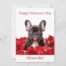 Tarjeta Festiva Bulldog francés personalizado en Red Roses Valenti