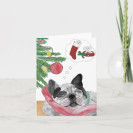 Tarjeta Festiva Bulldog francés soñando con Navidades