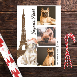 Tarjeta Festiva Bulldog francés Torre Eiffel Foto Navidades de Par