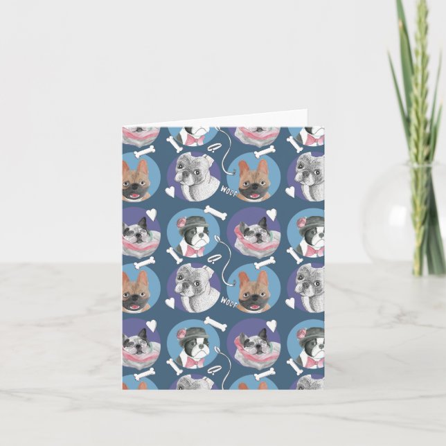 Tarjeta Festiva Bulldog francés y diversión de boxeador (Anverso)