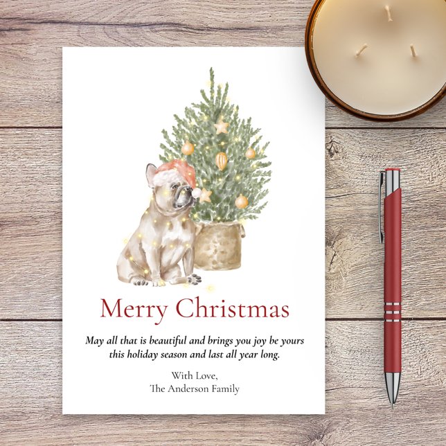 Tarjeta Festiva Bulldog francés y perro Mascota de árbol de Navida (Subido por el creador)