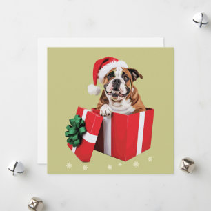 Tarjeta Festiva Bulldog Inglés Divertido Perro Árbol Luces de Navi