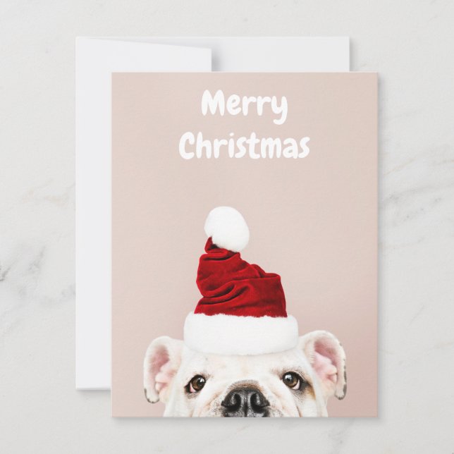 Tarjeta Festiva Bulldog inglés en Santa Hat (Anverso)