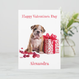 Tarjeta Festiva Bulldog personalizado con caja con Bow Valentine