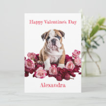 Bulldog personalizado con Rosas Rojas y Rosa Rosa 