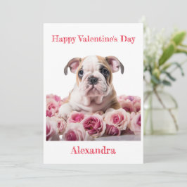 Tarjeta Festiva Bulldog personalizado con rosas rosas rosas rosas 
