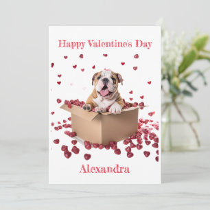 Tarjeta Festiva Bulldog personalizado en caja con corazón de San V
