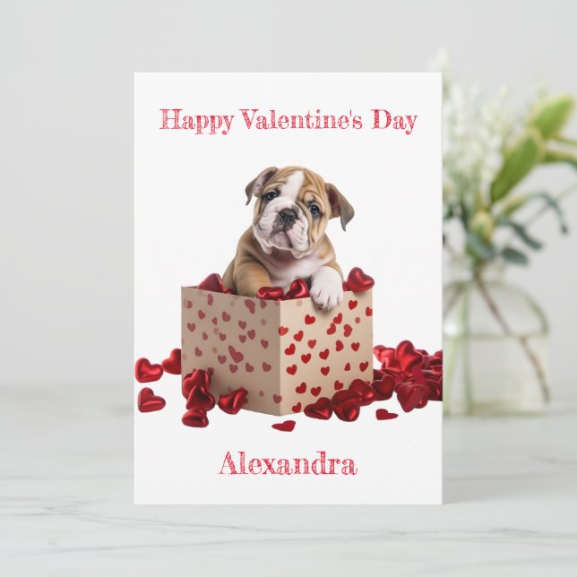 Tarjeta Festiva Bulldog personalizado en el corazón Box Valentine (Anverso de pie)