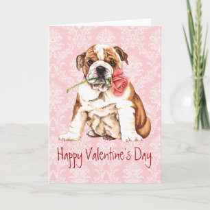 Tarjeta Festiva Bulldog Rosa de Valentine