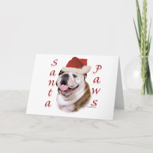 Tarjeta Festiva Bulldog Santa Paws (Anverso)