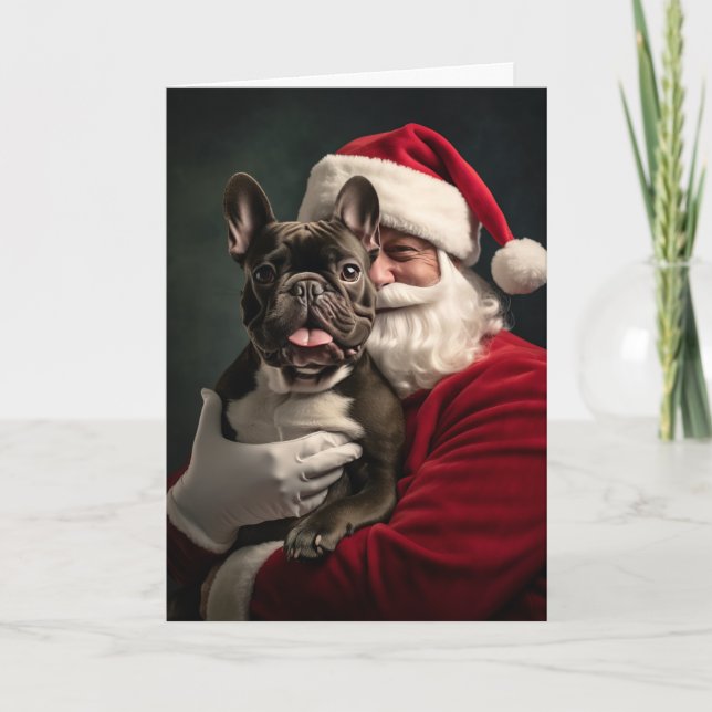 Tarjeta Festiva Bulldog Santa y Francés (Anverso)