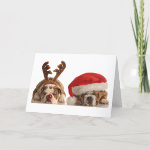 Tarjeta Festiva Bulldoges de Santa Hats