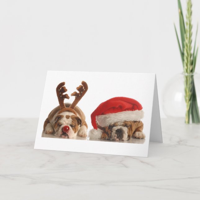 Tarjeta Festiva Bulldoges de Santa Hats (Anverso)