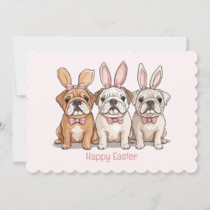 Tarjeta Festiva Bulldoges felices en inglés de Pascua