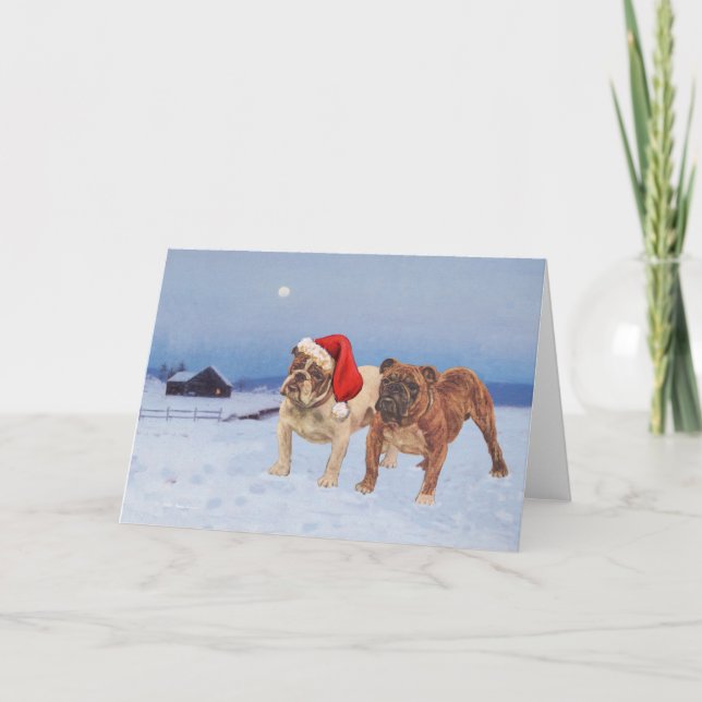 Tarjeta Festiva Bulldoges ingleses en Crisp Winnight (Anverso)