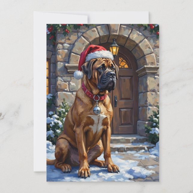 Tarjeta Festiva Bullmastiff Dog Guardian of Christmas Manor Art (Anverso)
