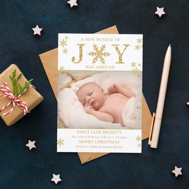 Tarjeta Festiva Bundle Of Joy Christmas Birth Announcement (Subido por el creador)