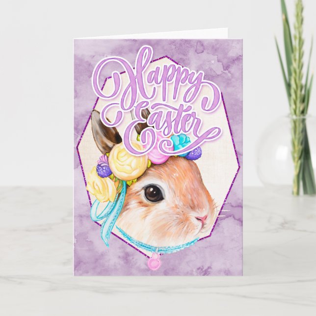 Tarjeta Festiva Bungalow acuático de Pascua con flores - Feliz Pas (Anverso)