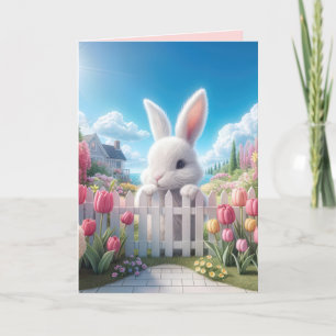 Tarjeta Festiva Bungalow De Pascua Con Tulipanes De Primavera