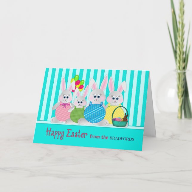 Tarjeta Festiva Bunnies de Pascua - Insertar nombre de familia - D (Anverso)