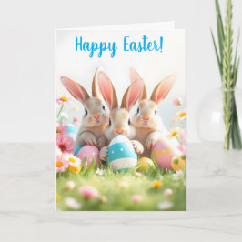 Tarjeta Festiva Bunnies de Pascua y huevo a rayas