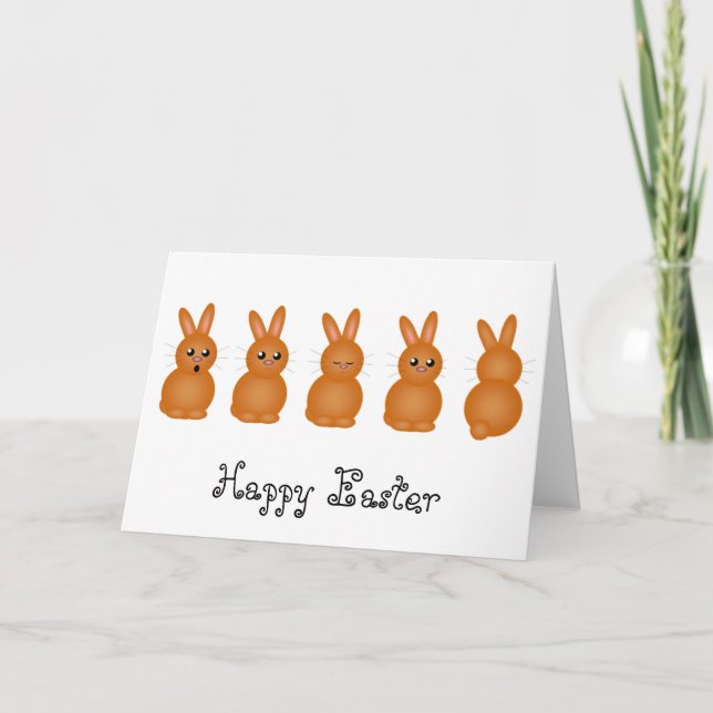 Tarjeta Festiva Bunnies marrones de Pascua (Anverso)