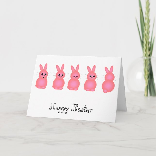 Tarjeta Festiva Bunnies rosados de Pascua (Anverso)