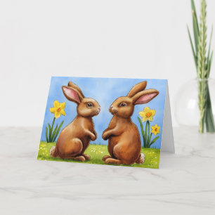 Tarjeta Festiva Bunnix De Pascua De Chocolate En Daffodils