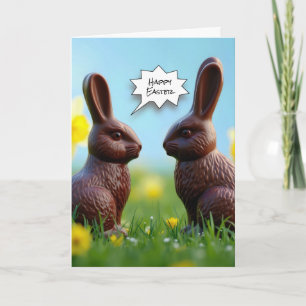 Tarjeta Festiva Bunnix De Pascua De Chocolate En Daffodils