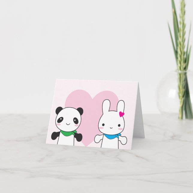 Tarjeta Festiva Bunny and Panda Kawaii Valentine (Anverso)