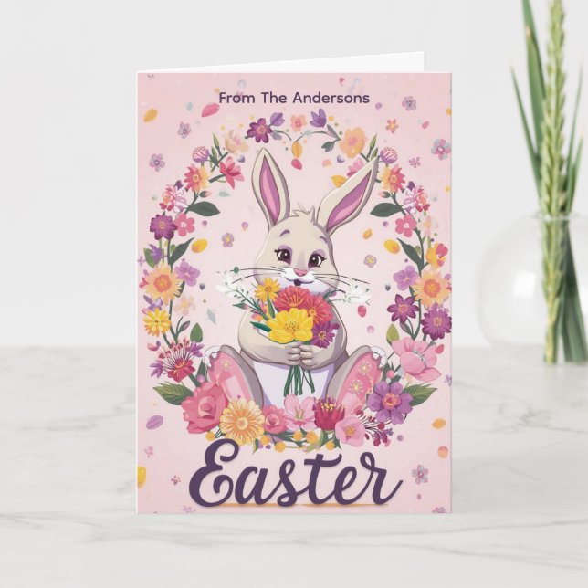 Tarjeta Festiva  Bunny Bouquet Easter Holiday personalized card (Anverso)
