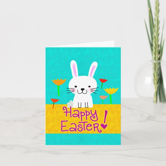 Tarjeta Festiva Bunny con Tulips de Notecard "Feliz Pascua" (Anverso)