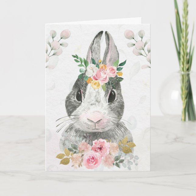 Tarjeta Festiva Bunny Cute Easter Watercolor (Anverso)