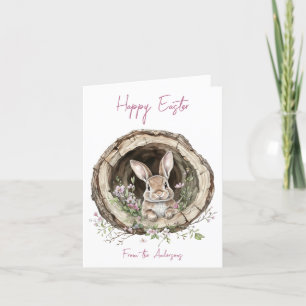 Tarjeta Festiva Bunny de color acuático y flores de primavera ador