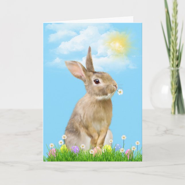 Tarjeta Festiva Bunny De Pascua En Grass (Anverso)