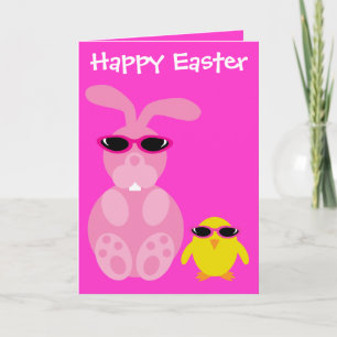 Tarjeta Festiva Bunny de Pascua y Chick con gafas de sol