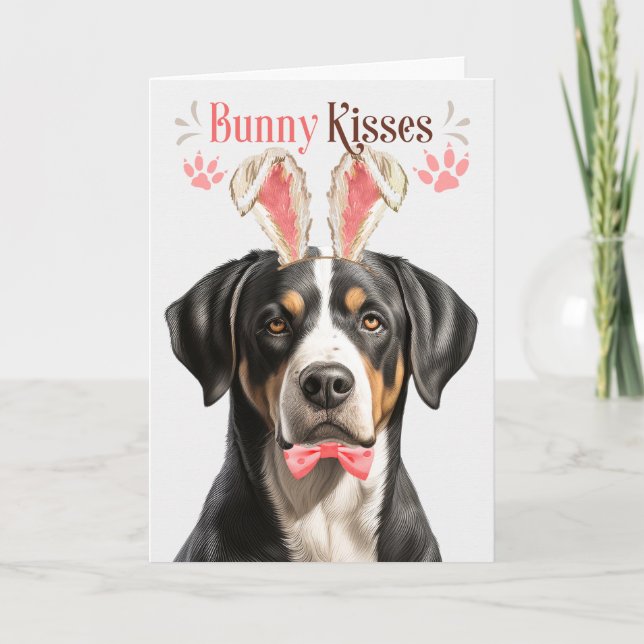 Tarjeta Festiva Bunny de perro de montaña suizo anhela la Pascua (Anverso)