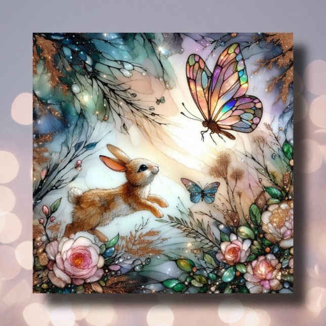 Tarjeta Festiva Bunny de vidrio manchado pastel Butterfly Easter (Subido por el creador)
