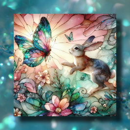 Tarjeta Festiva Bunny De Vidrio Manchado Y Pascua Cristiana De Mar