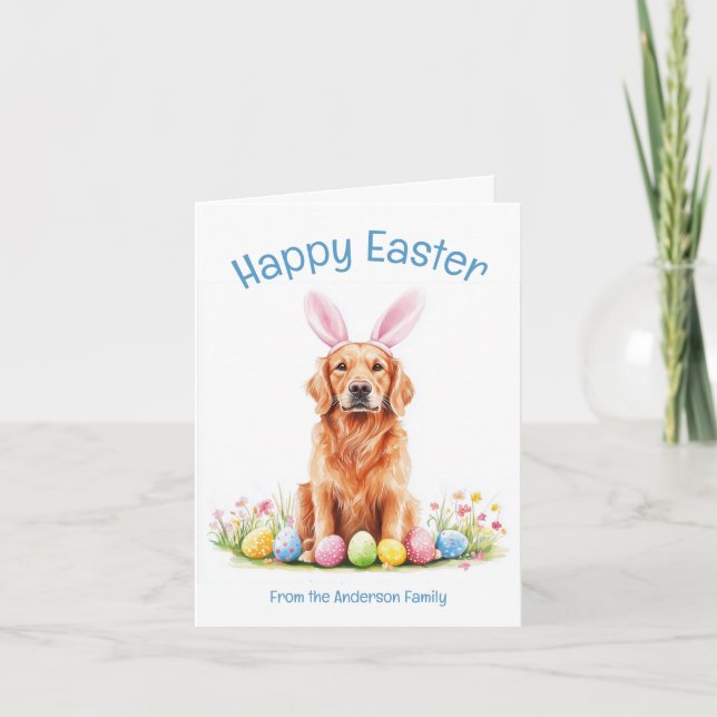 Tarjeta Festiva Bunny Ear Golden Retriever Dog Funny Easter (Anverso)