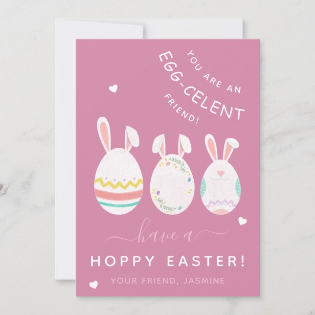 Tarjeta Festiva Bunny Ears Easter Eggs Niños Classroom Friend Cute (Anverso)