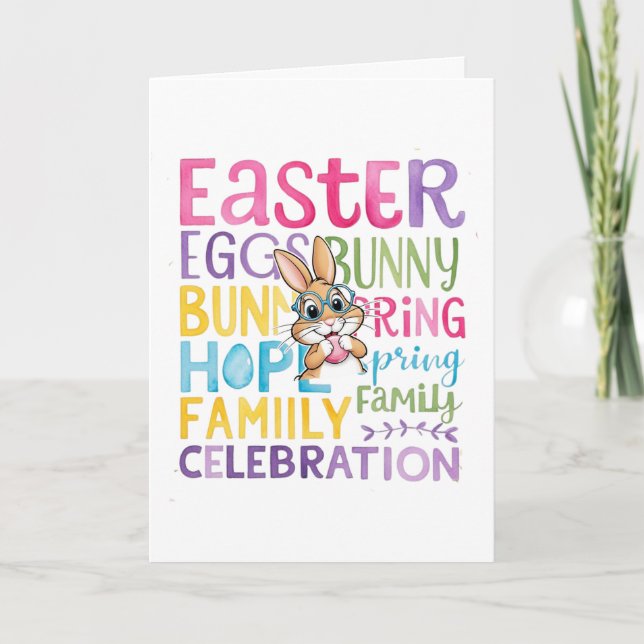 Tarjeta Festiva Bunny Easter Card , Personalized Easter funnyBunny (Anverso)
