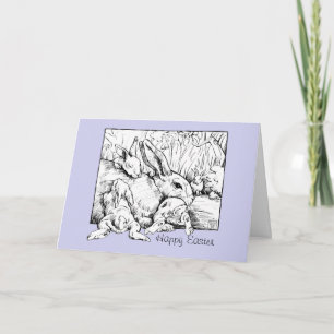 Tarjeta Festiva Bunny Family Easter Card, Azul