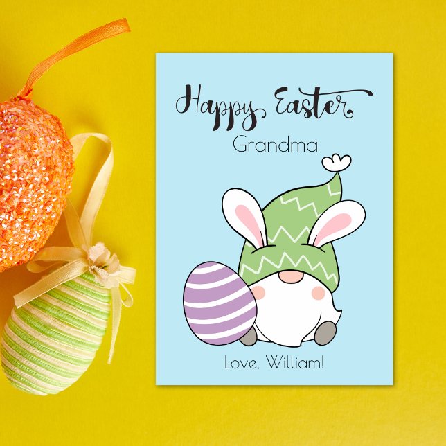 Tarjeta Festiva Bunny Gnome Con Huevo De Pascua Feliz Guión De Pas (Subido por el creador)