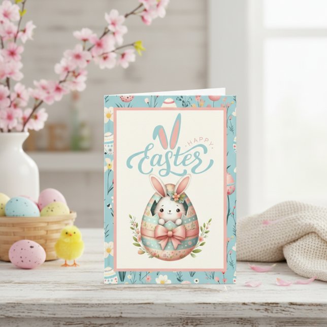 Tarjeta Festiva Bunny Hatching From Egg Happy Easter Personalizado (Bunny Hatching From Egg Happy Easter Custom Holiday Card)