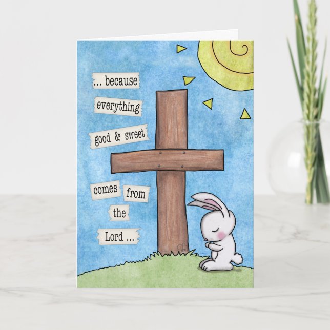 Tarjeta Festiva Bunny Prays At the Cross (Anverso)