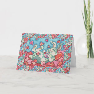 TARJETA FESTIVA BUNNY RABBIT & COLORIDOS CORAZONES VALENTINAS DE L