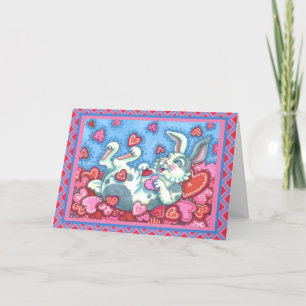 TARJETA FESTIVA BUNNY RABBIT & COLORIDOS CORAZONES VALENTINAS DE L