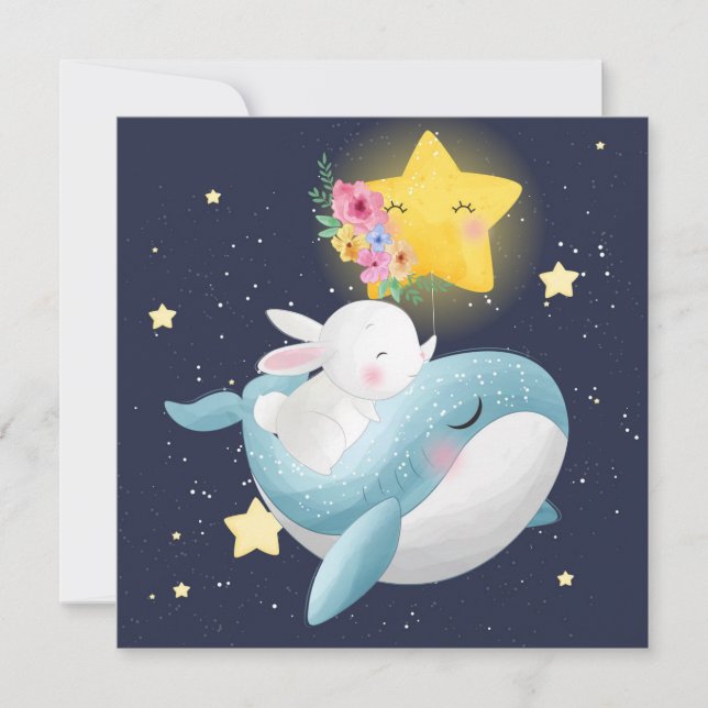 Tarjeta Festiva Bunny Riding A Whale (Anverso)