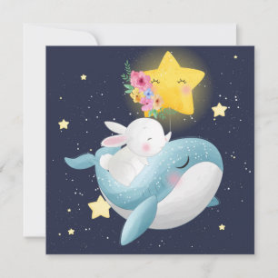 Tarjeta Festiva Bunny Riding A Whale
